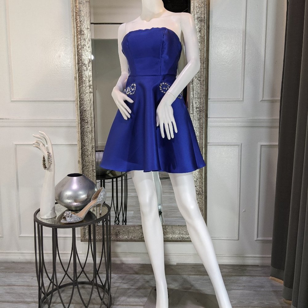 Strapless Royal Blue Short Cocktail Homecoming Formal Dress